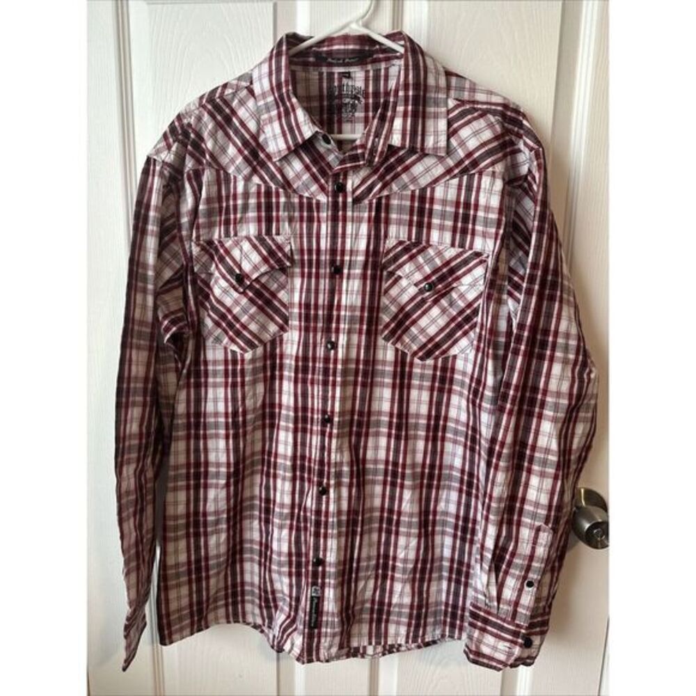 Vintage‎ Southpole Shirt Men Large Plaid Button Up Long Sleeve Black snaps 2X